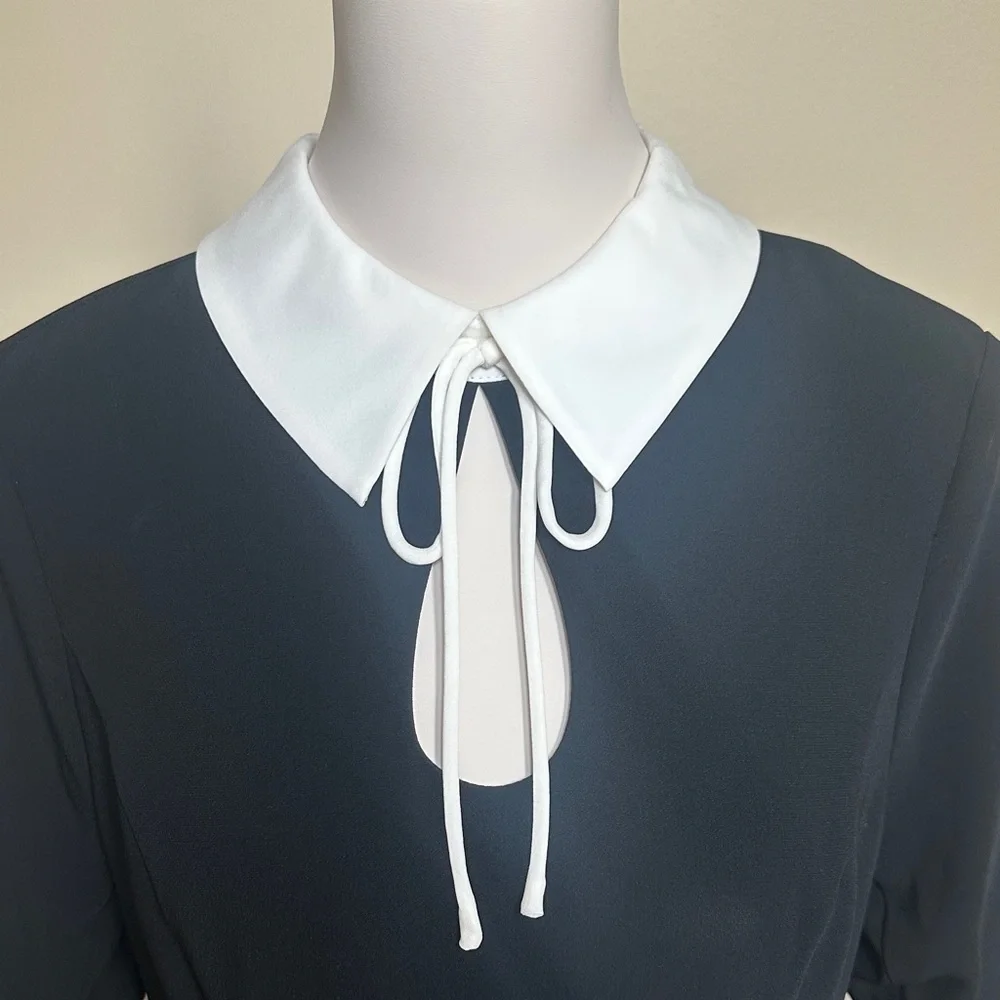 Cinq à Sept Savina Dress Black Ivory Size 8 | NWT| Silk Collar Lace Trim Dress - Picture 5 of 8